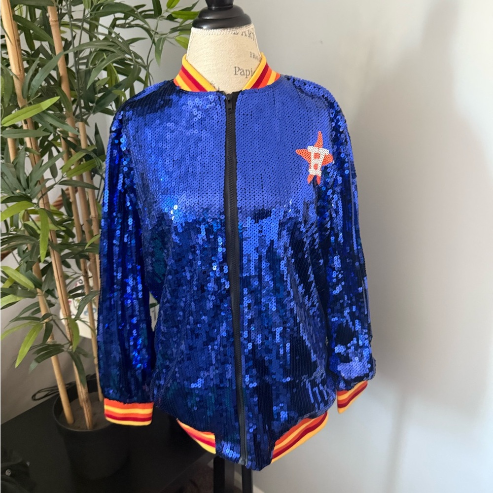 Houston Astros Jacket Size Large Woman Sequin Glitter Coat New - Picture 2 of 4